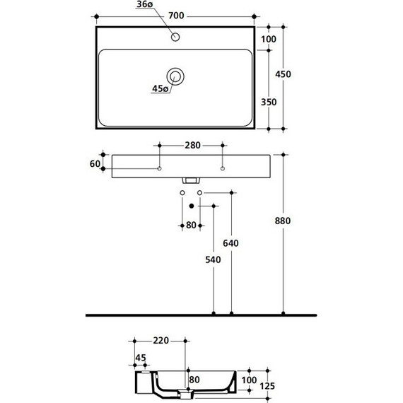 Раковина подвесная Kerasan Cento 70 см 353201*1 - 2 Раковина подвесная Kerasan Cento 70 см 353201*1 фото 2