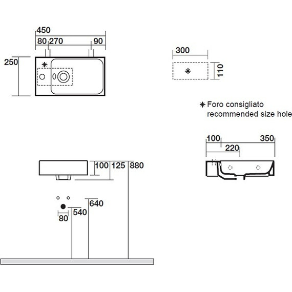 Раковина подвесная Kerasan Cento 45 см 353701L*1 фото 2