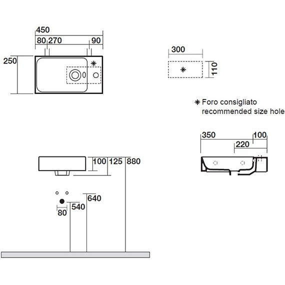 Раковина подвесная Kerasan Cento 45 см 353701R*1 фото 2