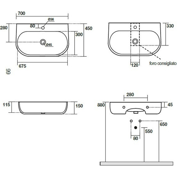 Раковина подвесная Kerasan Nolita 70 см 534201*1 - 2 Раковина подвесная Kerasan Nolita 70 см 534201*1 фото 2