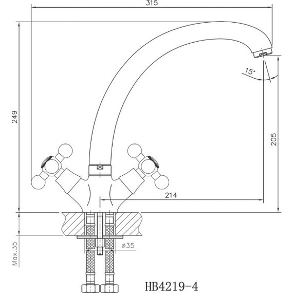 Смеситель для кухни Haiba HB4219-4, бронза - 2 Смеситель для кухни Haiba HB4219-4, бронза фото 2