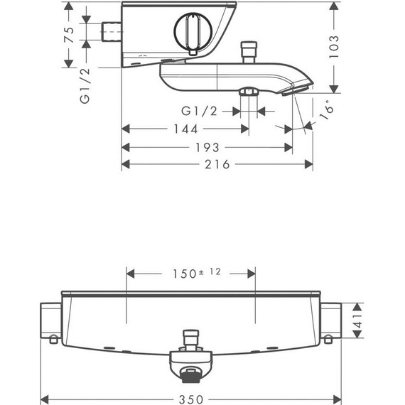 Смеситель для ванны с термостатом Hansgrohe Ecostat Select 13141000 - 8 Смеситель для ванны с термостатом Hansgrohe Ecostat Select 13141000 фото 8