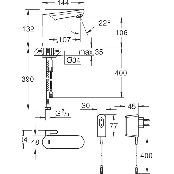 Смеситель для раковины электронный Grohe Eurosmart Cosmopolitan E 36325001 - 4 Смеситель для раковины электронный Grohe Eurosmart Cosmopolitan E 36325001 фото 4