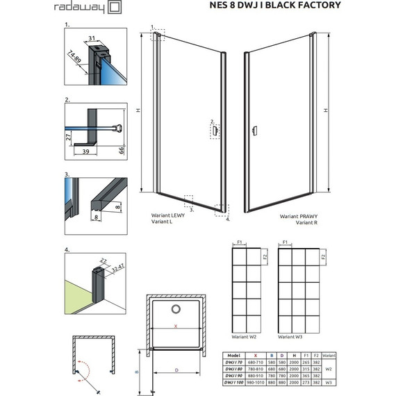 Душевая дверь Radaway Nes 8 Black DWJ I Factory 80 см 10076080-54-55L (стекло 8 мм), черный/прозрачное - 6 Душевая дверь Radaway Nes 8 Black DWJ I Factory 80 см 10076080-54-55L (стекло 8 мм), черный/прозрачное фото 6