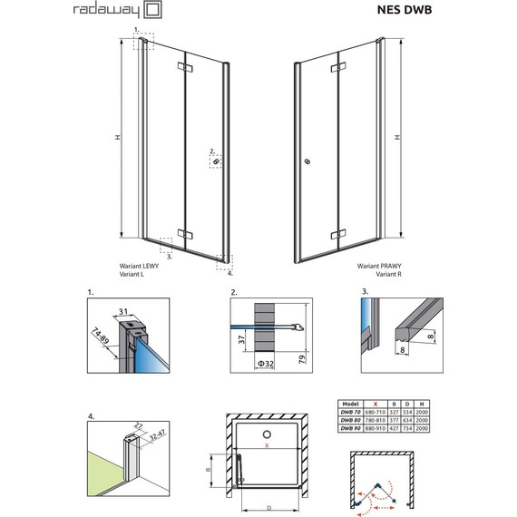 Душевая дверь Radaway Nes Black DWB 70 см 10029070-54-01L, черный/прозрачное - 9 Душевая дверь Radaway Nes Black DWB 70 см 10029070-54-01L, черный/прозрачное фото 9