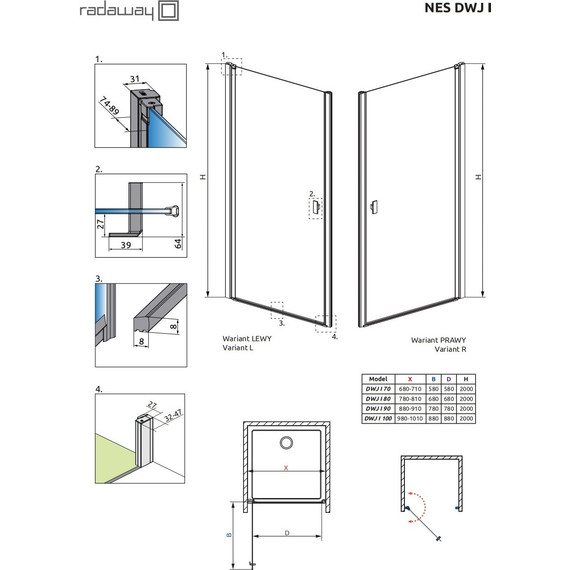 Душевая дверь Radaway Nes Black DWJ I 70 см 10026070-54-01L, черный/прозрачное - 8 Душевая дверь Radaway Nes Black DWJ I 70 см 10026070-54-01L, черный/прозрачное фото 8