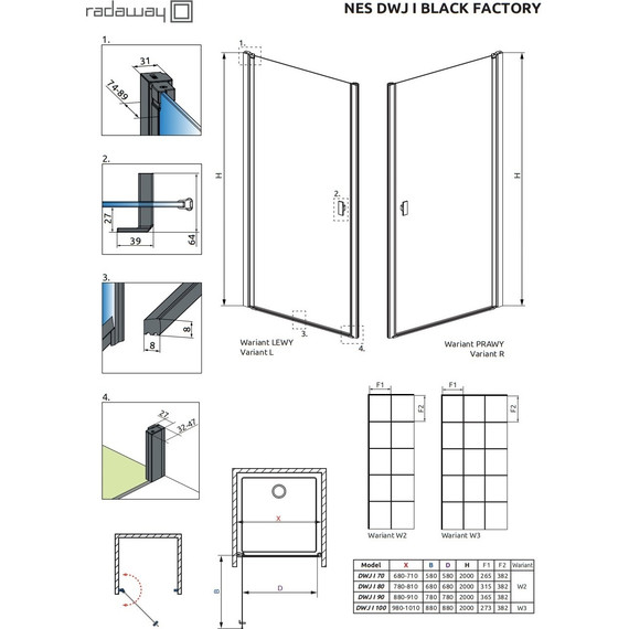 Душевая дверь Radaway Nes Black DWJ I Factory 100 см 10026100-54-55L, черный/прозрачное - 6 Душевая дверь Radaway Nes Black DWJ I Factory 100 см 10026100-54-55L, черный/прозрачное фото 6