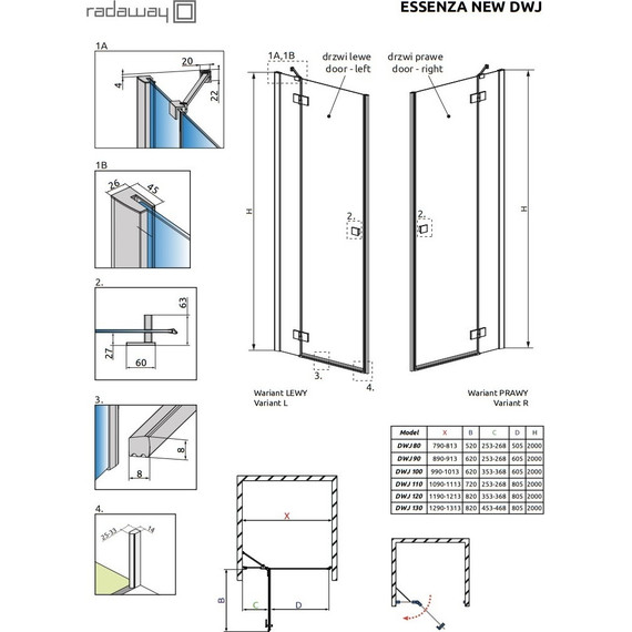 Душевая дверь Radaway Essenza New Black DWJ 80 см 385012-54-01L, черный/прозрачное - 10 Душевая дверь Radaway Essenza New Black DWJ 80 см 385012-54-01L, черный/прозрачное фото 10