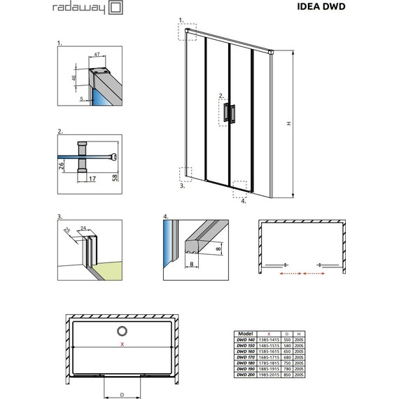 Душевая дверь Radaway Idea Black DWD 170 см 387127-54-01, черный/прозрачное - 9 Душевая дверь Radaway Idea Black DWD 170 см 387127-54-01, черный/прозрачное фото 9