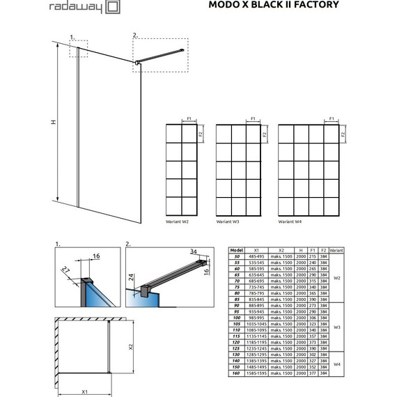 Душевая перегородка Radaway Modo X Black II Factory 70х200 см 389274-54-55 (стекло 10 мм), черный/прозрачное фото 4