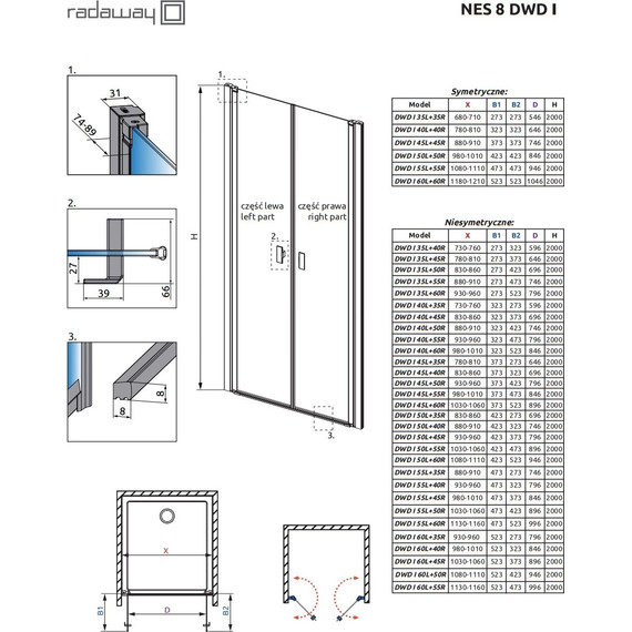 Душевая дверь Radaway Nes 8 Black DWD I 45L+50R 95 см (стекло 8 мм), черный/прозрачное фото 6