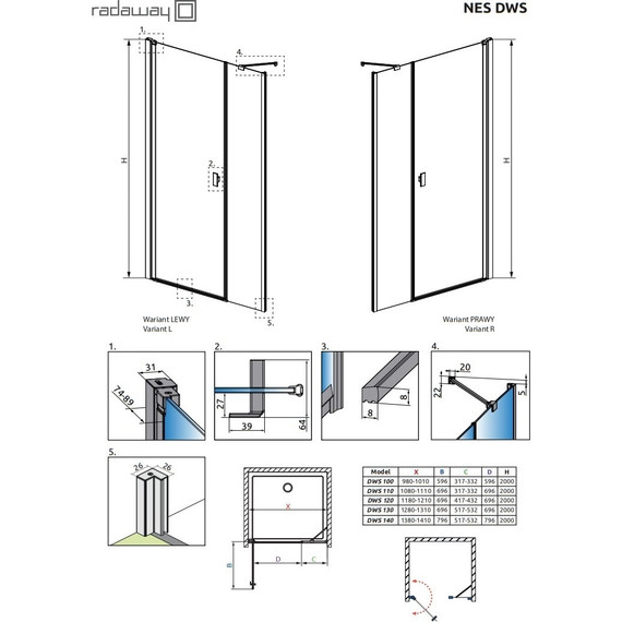 Душевая дверь Radaway Nes Black DWS 100 см 10028100-54-01R, черный/прозрачное - 8 Душевая дверь Radaway Nes Black DWS 100 см 10028100-54-01R, черный/прозрачное фото 8