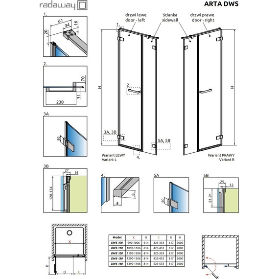 Душевая дверь Radaway Arta DWS 130 см R (стекло 8 мм), хром/прозрачное - 9 Душевая дверь Radaway Arta DWS 130 см R (стекло 8 мм), хром/прозрачное фото 9