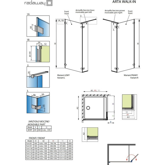 Душевая перегородка Radaway Arta Walk-in 120х200 см R (стекло 8 мм), хром/прозрачное - 9 Душевая перегородка Radaway Arta Walk-in 120х200 см R (стекло 8 мм), хром/прозрачное фото 9