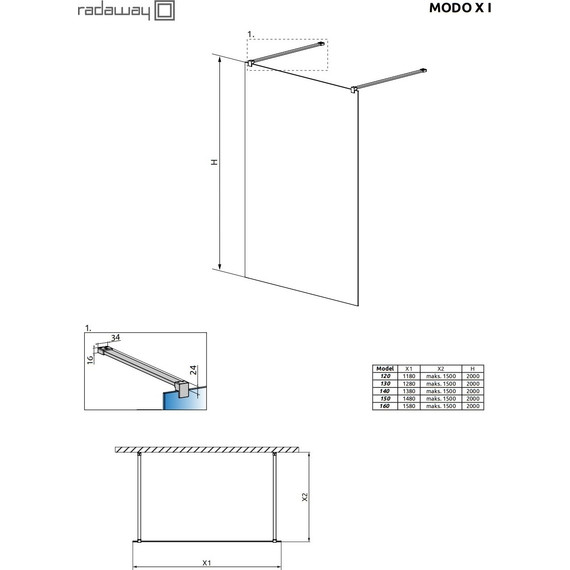 Душевая перегородка Radaway Modo X I 120х200 см 388324-01-01 (стекло 10 мм), хром/прозрачное - 4 Душевая перегородка Radaway Modo X I 120х200 см 388324-01-01 (стекло 10 мм), хром/прозрачное фото 4