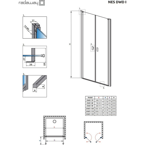 Душевая дверь Radaway Nes DWD I 100 см 10027100-01-01, хром/прозрачное - 8 Душевая дверь Radaway Nes DWD I 100 см 10027100-01-01, хром/прозрачное фото 8