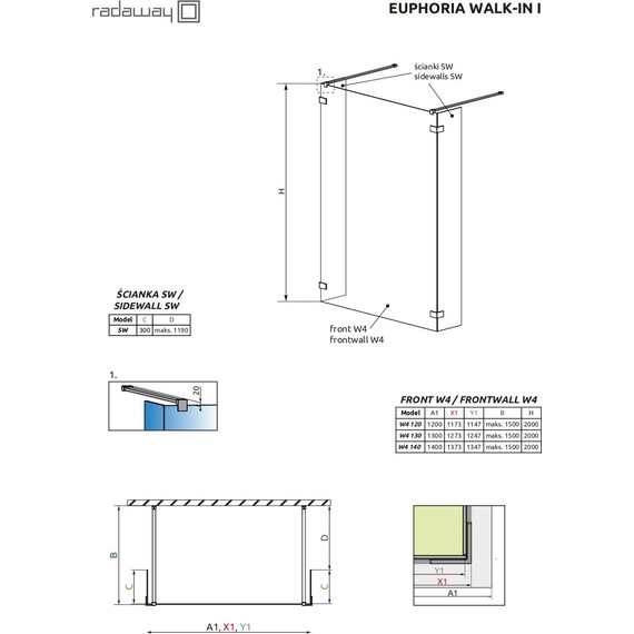 Душевая перегородка Radaway Euphoria Walk-in I 120х200 см (стекло 8 мм), хром/прозрачное фото 7