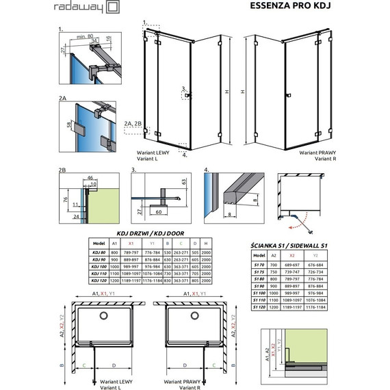 Душевое ограждение Radaway Essenza Pro Black KDJ 100х80 см L, черный/прозрачное фото 8