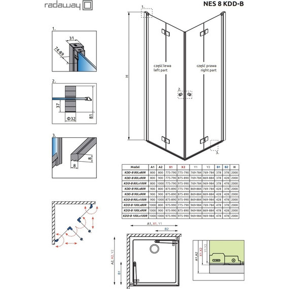 Душевое ограждение Radaway Nes 8 Black KDD B 100х100 см (стекло 8 мм), черный/прозрачное фото 7