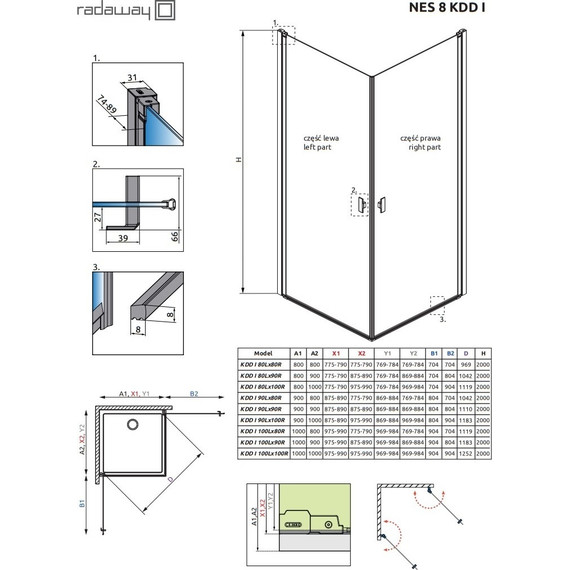Душевое ограждение Radaway Nes 8 Black KDD I 100х100 см (стекло 8 мм), черный/прозрачное фото 6