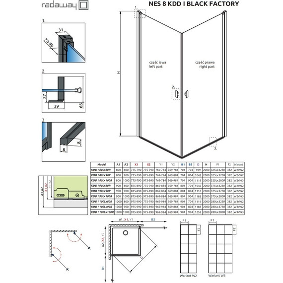 Душевое ограждение Radaway Nes 8 Black KDD I Factory 80х80 см (стекло 8 мм), черный/прозрачное - 6 Душевое ограждение Radaway Nes 8 Black KDD I Factory 80х80 см (стекло 8 мм), черный/прозрачное фото 6