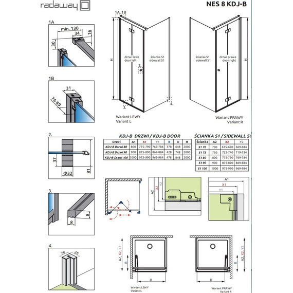 Душевое ограждение Radaway Nes 8 Black KDJ B + S 100х100 см R (стекло 8 мм), черный/прозрачное фото 6