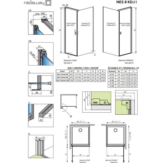 Душевое ограждение Radaway Nes 8 Black KDJ I + S1 90х90 см L (стекло 8 мм), черный/прозрачное фото 6