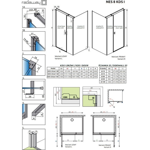 Душевое ограждение Radaway Nes 8 Black KDS I + S1 100х80 см L (стекло 8 мм), черный/прозрачное фото 6