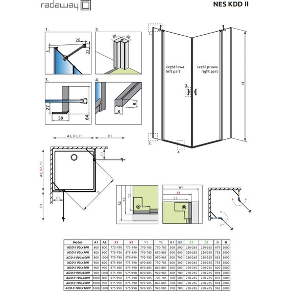 Душевое ограждение Radaway Nes Black KDD II 100х100 см, черный/прозрачное фото 7