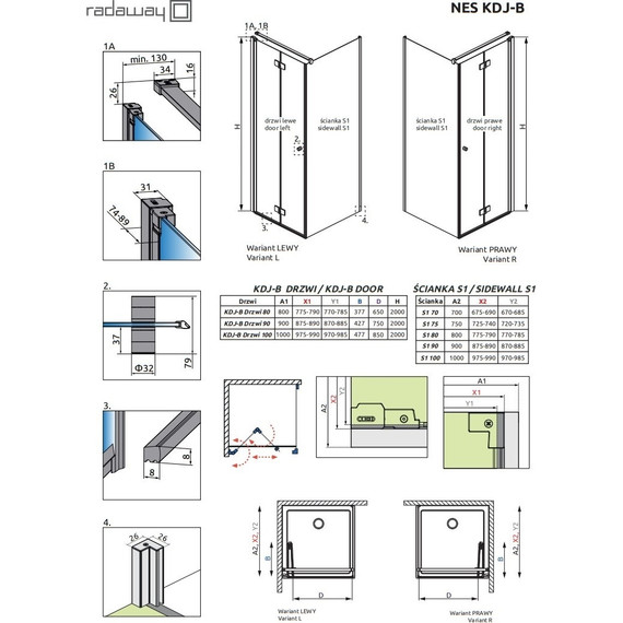 Душевое ограждение Radaway Nes Black KDJ B + S 100х80 см L, черный/прозрачное фото 8