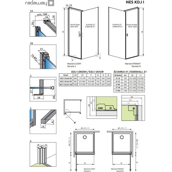 Душевое ограждение Radaway Nes Black KDJ I + S1 100х100 см L, черный/прозрачное фото 7