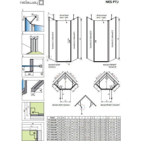 Душевое ограждение Radaway Nes Black PTJ 100х80 см R, черный/прозрачное фото 5