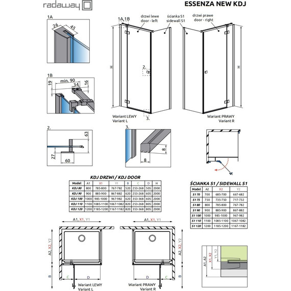 Душевое ограждение Radaway Essenza New Black KDJ 100х75 см L, черный/прозрачное фото 7