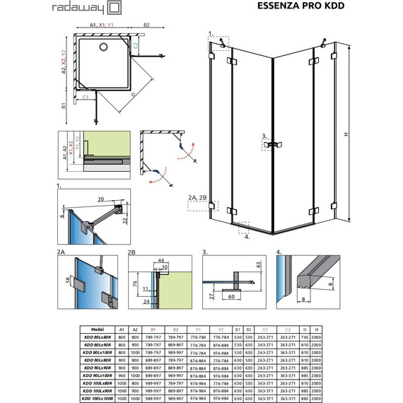 Душевое ограждение Radaway Essenza Pro Gold KDD 90х90 см, золото/прозрачное фото 9