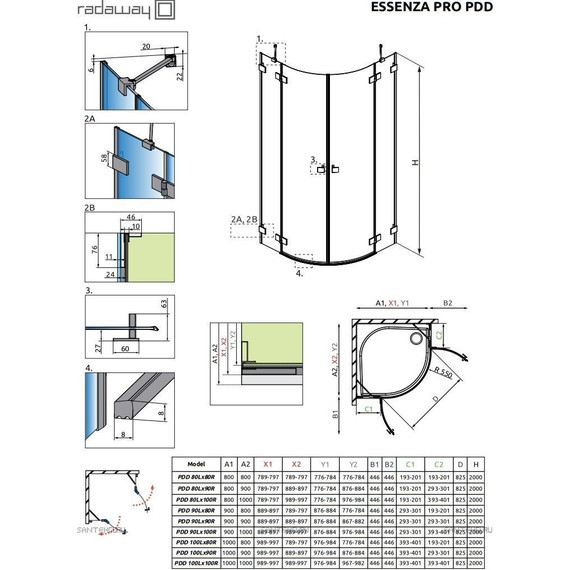 Душевое ограждение Radaway Essenza Pro Gold PDD 80х80 см, золото/прозрачное фото 9