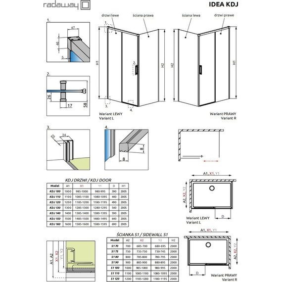 Душевое ограждение Radaway Idea Black KDJ 100х100 см R, черный/прозрачное фото 9