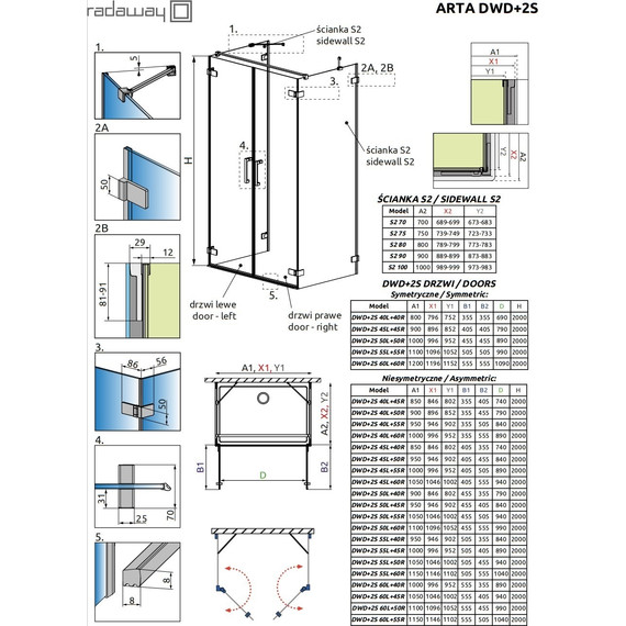 Душевое ограждение Radaway Arta DWD+2S 100х80 см (стекло 8 мм), хром/прозрачное фото 9
