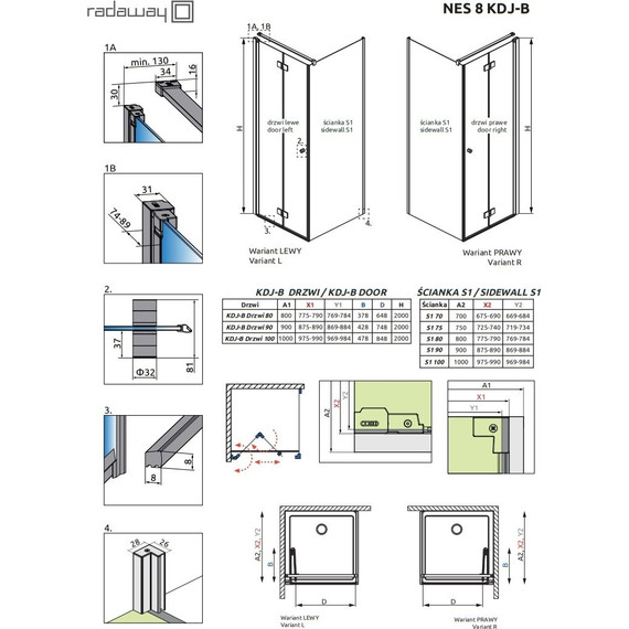 Душевое ограждение Radaway Nes 8 KDJ B + S1 100х80 см L (стекло 8 мм), хром/прозрачное фото 7