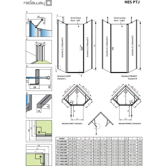 Душевое ограждение Radaway Nes PTJ 80х80 см R, хром/прозрачное фото 8
