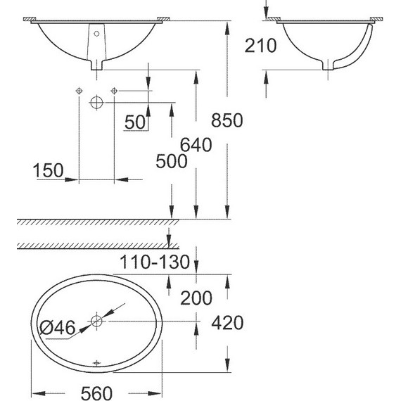 Раковина врезная под столешницу Grohe Bau Ceramic Universal 55 см 39423000 фото 5