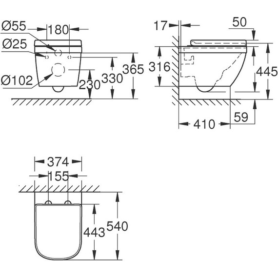 Унитаз подвесной безободковый Grohe Euro Ceramic 39554000 с крышкой микролифт - 7 Унитаз подвесной безободковый Grohe Euro Ceramic 39554000 с крышкой микролифт фото 7