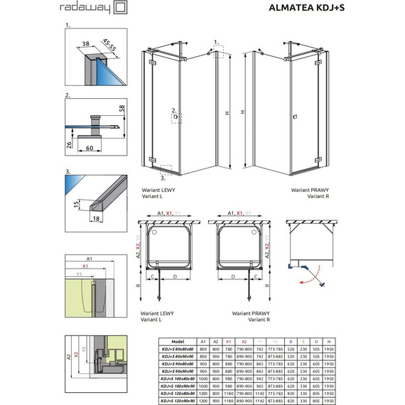 Душевое ограждение Radaway Almatea KDJ+S 100х80 см R, хром/прозрачное - 9 Душевое ограждение Radaway Almatea KDJ+S 100х80 см R, хром/прозрачное фото 9