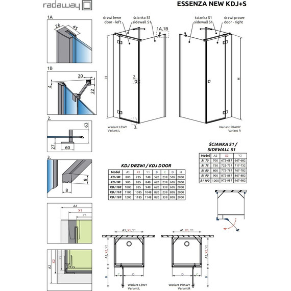 Душевое ограждение Radaway Essenza New KDJ+S 100х75 см R, хром/прозрачное фото 9
