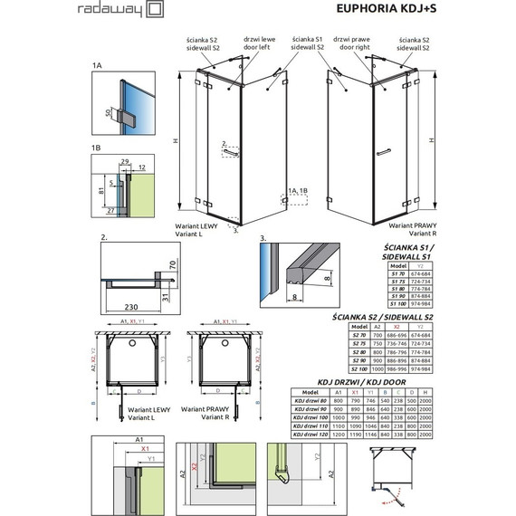 Душевое ограждение Radaway Euphoria KDJ+S 120х90 см R (стекло 8 мм), хром/прозрачное фото 10