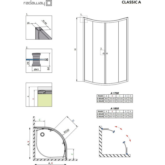 Душевое ограждение Radaway Classic A 80х80х185 см 30010-01-02, хром/матовое фото 10