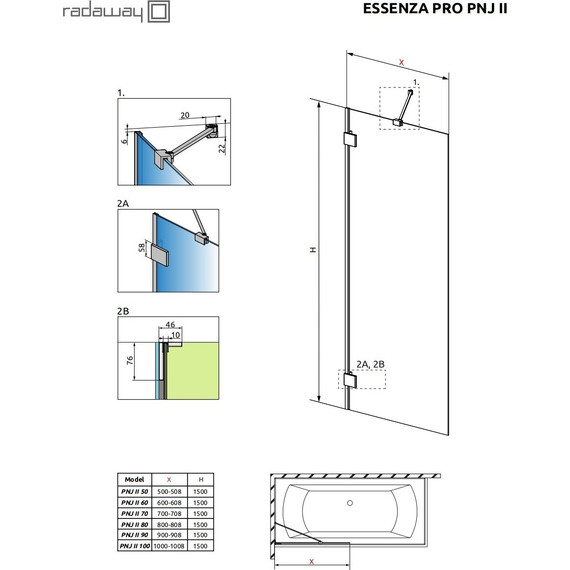 Шторка для ванны Radaway Essenza Pro White PNJ II 50 см 10101050-04-01, белый/прозрачное фото 9