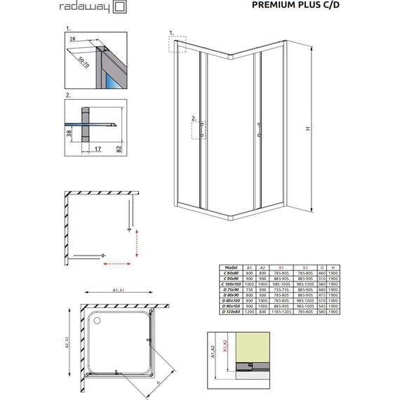 Душевое ограждение Radaway Premium Plus C 80х80х190 см 30463-01-02N, хром/матовое фото 10