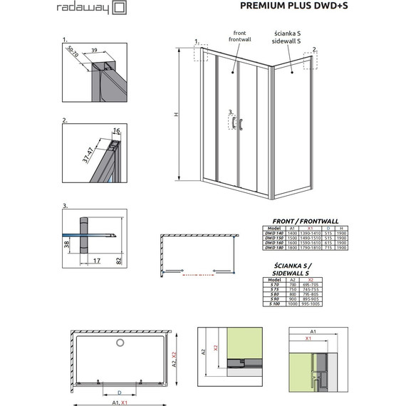 Душевое ограждение Radaway Premium Plus DWD+S 140х80 см, хром/прозрачное фото 10