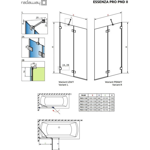 Шторка для ванны Radaway Essenza Pro Gold PND II 140 см 10102140-09-01R, золото/прозрачное фото 7