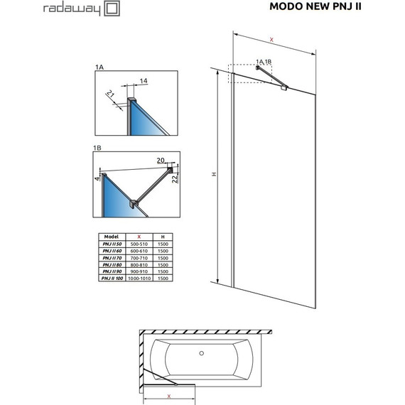 Шторка для ванны Radaway Modo New Black PNJ II 60 см 10006060-54-01 (стекло 8 мм), черный/прозрачное фото 3